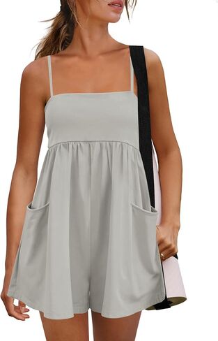Panadila Womens Summer Rompers Beach Vacation Clothes Spaghetti Strap Short Jumpsuits Square Neck Dress with Pockets in Saudi Arabia