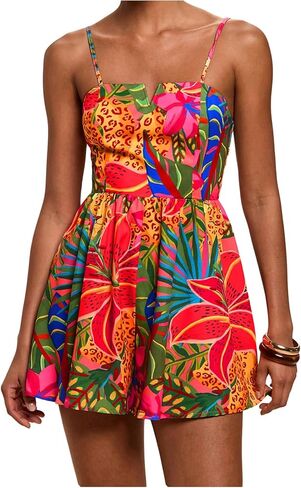 Floerns Women's Summer Rompers Tropical Spaghetti Strap Smocked Beach Vacation One Piece Jumpsuit in Kuwait