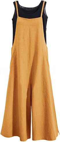 YESNO Women Casual Loose Long Bib Pants Wide Leg Jumpsuits Baggy Cotton Rompers Overalls with Pockets PZZTYP2 in Saudi Arabia