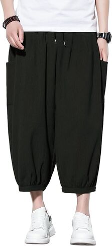 DOSLAVIDA Mens Harem Pants Lightweight Capri Pants Loose Long Shorts Elastic Drawstring Waist Casual Beach Yoga Trousers in Saudi Arabia