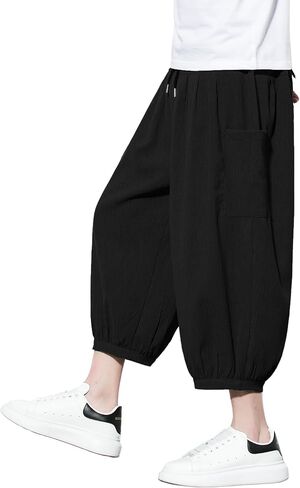 DOSLAVIDA Mens Harem Pants Lightweight Capri Pants Loose Long Shorts Elastic Drawstring Waist Casual Beach Yoga Trousers in Saudi Arabia