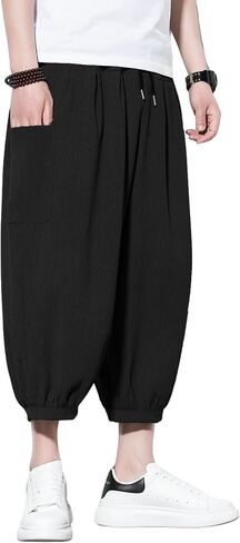 DOSLAVIDA Mens Harem Pants Lightweight Capri Pants Loose Long Shorts Elastic Drawstring Waist Casual Beach Yoga Trousers in Saudi Arabia