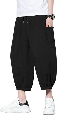 DOSLAVIDA Mens Harem Pants Lightweight Capri Pants Loose Long Shorts Elastic Drawstring Waist Casual Beach Yoga Trousers in Saudi Arabia