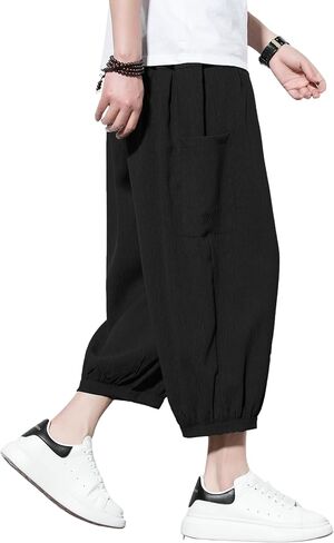 DOSLAVIDA Mens Harem Pants Lightweight Capri Pants Loose Long Shorts Elastic Drawstring Waist Casual Beach Yoga Trousers in Saudi Arabia
