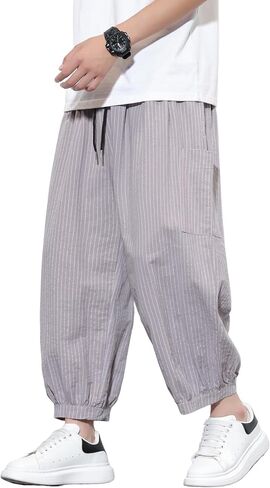 DOSLAVIDA Mens Harem Pants Lightweight Capri Pants Loose Long Shorts Elastic Drawstring Waist Casual Beach Yoga Trousers in Saudi Arabia
