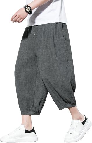 DOSLAVIDA Mens Harem Pants Lightweight Capri Pants Loose Long Shorts Elastic Drawstring Waist Casual Beach Yoga Trousers in Saudi Arabia
