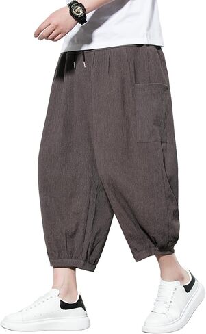 DOSLAVIDA Mens Harem Pants Lightweight Capri Pants Loose Long Shorts Elastic Drawstring Waist Casual Beach Yoga Trousers in Saudi Arabia