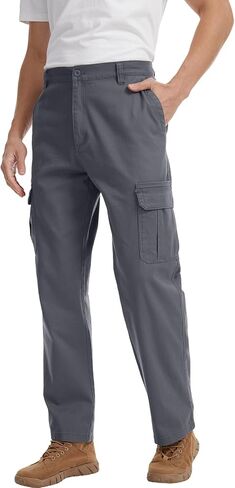 WORK IDEA Men's Stretch Cargo Pants, Relaxed Fit Flex Cotton Utility Trousers with 6 Pockets for Work, Outdoor & Travel in Saudi Arabia