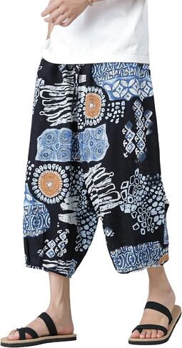 DOSLAVIDA Mens Harem Pants Lightweight Capri Pants Loose Long Shorts Elastic Drawstring Waist Casual Beach Yoga Trousers in Saudi Arabia