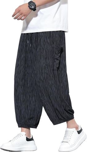 DOSLAVIDA Mens Harem Pants Lightweight Capri Pants Loose Long Shorts Elastic Drawstring Waist Casual Beach Yoga Trousers in Saudi Arabia