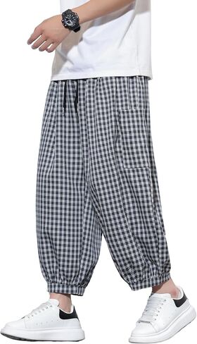 DOSLAVIDA Mens Harem Pants Lightweight Capri Pants Loose Long Shorts Elastic Drawstring Waist Casual Beach Yoga Trousers in Saudi Arabia