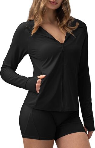 AVGO Women's UPF 50+ Sun Protection Zip Up Hoodie Workout Jacket Lightweight Outdoor Long Sleeve SPF Shirt with Pocket in Saudi Arabia