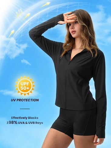 AVGO Women's UPF 50+ Sun Protection Zip Up Hoodie Workout Jacket Lightweight Outdoor Long Sleeve SPF Shirt with Pocket in Saudi Arabia