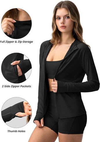 AVGO Women's UPF 50+ Sun Protection Zip Up Hoodie Workout Jacket Lightweight Outdoor Long Sleeve SPF Shirt with Pocket in Saudi Arabia