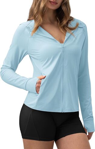 AVGO Women's UPF 50+ Sun Protection Zip Up Hoodie Workout Jacket Lightweight Outdoor Long Sleeve SPF Shirt with Pocket in Saudi Arabia