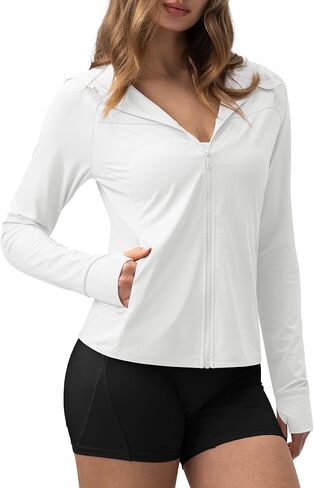 AVGO Women's UPF 50+ Sun Protection Zip Up Hoodie Workout Jacket Lightweight Outdoor Long Sleeve SPF Shirt with Pocket in Saudi Arabia