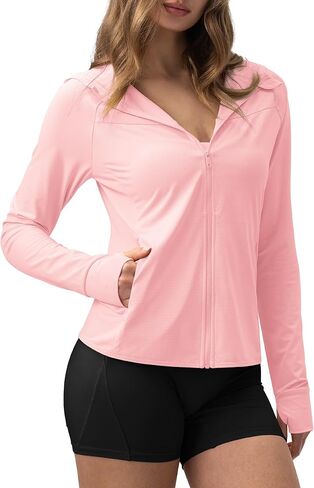 AVGO Women's UPF 50+ Sun Protection Zip Up Hoodie Workout Jacket Lightweight Outdoor Long Sleeve SPF Shirt with Pocket in Saudi Arabia