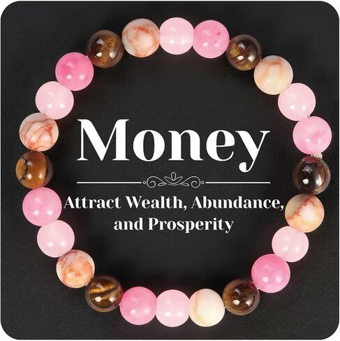 SEZER Money and Prosperity Bracelet for Wealth - Natural Tiger's Eye, Pink Jade & Howlite Crystal Healing Stones - Handcrafted Success & Abundance Jewelry for Men and Women in Saudi Arabia