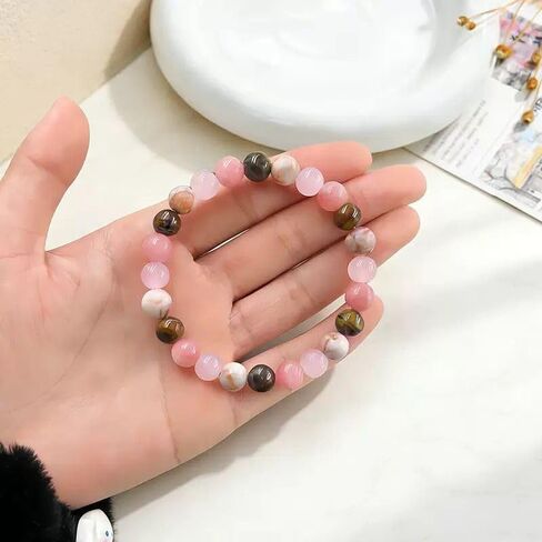 SEZER Money and Prosperity Bracelet for Wealth - Natural Tiger's Eye, Pink Jade & Howlite Crystal Healing Stones - Handcrafted Success & Abundance Jewelry for Men and Women in Saudi Arabia