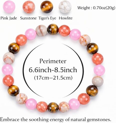 SEZER Money and Prosperity Bracelet for Wealth - Natural Tiger's Eye, Pink Jade & Howlite Crystal Healing Stones - Handcrafted Success & Abundance Jewelry for Men and Women in Saudi Arabia
