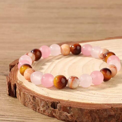 SEZER Money and Prosperity Bracelet for Wealth - Natural Tiger's Eye, Pink Jade & Howlite Crystal Healing Stones - Handcrafted Success & Abundance Jewelry for Men and Women in Saudi Arabia