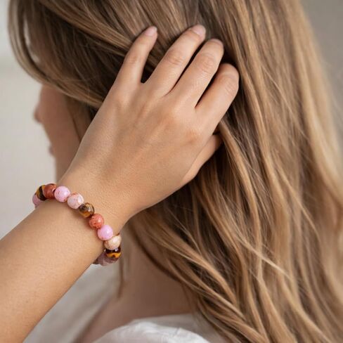 SEZER Money and Prosperity Bracelet for Wealth - Natural Tiger's Eye, Pink Jade & Howlite Crystal Healing Stones - Handcrafted Success & Abundance Jewelry for Men and Women in Saudi Arabia