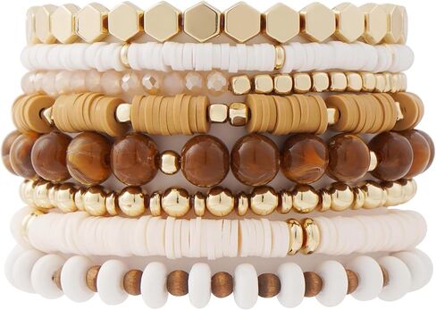 Boho Heishi Clay Beaded Stretch Bracelets Stack For Women, Preppy Teens Friendship Gold Bracelets Cute Beach Surfer Accessories Bulk Set Trendy Fashion Jewelry in Saudi Arabia