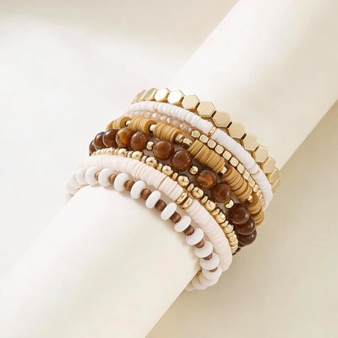 Boho Heishi Clay Beaded Stretch Bracelets Stack For Women, Preppy Teens Friendship Gold Bracelets Cute Beach Surfer Accessories Bulk Set Trendy Fashion Jewelry in Saudi Arabia