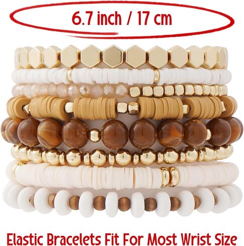 Boho Heishi Clay Beaded Stretch Bracelets Stack For Women, Preppy Teens Friendship Gold Bracelets Cute Beach Surfer Accessories Bulk Set Trendy Fashion Jewelry in Saudi Arabia