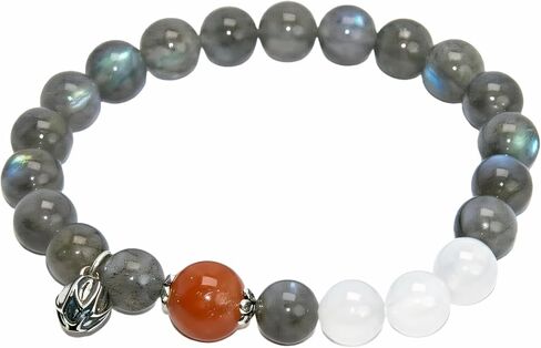 Natural Labradorite Sunstone White Crystal Beaded Bracelet | Silver Charm, Gemstone, Stretch in Saudi Arabia