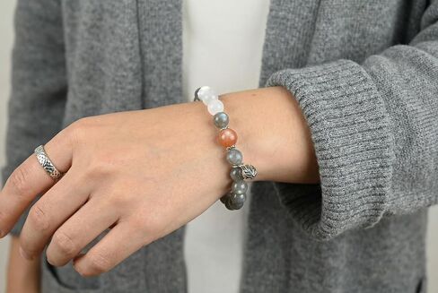 Natural Labradorite Sunstone White Crystal Beaded Bracelet | Silver Charm, Gemstone, Stretch in Saudi Arabia