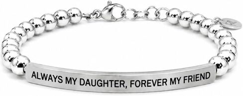 THE INSPIRATION CO. Always My Daugther, Forever My Friend Bracelet – Natural Gemstone Bracelet with Adjustable Stretch Fit and Engraved Stainless Steel Bar – Made in USA in Saudi Arabia