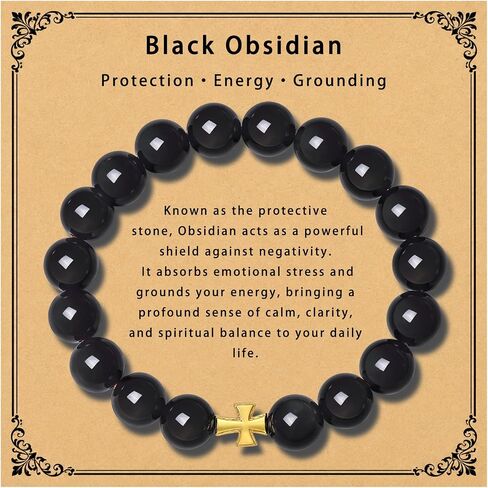 Handmade Yoga Stretch Bracelets For Women, Men's Black Obsidian Bracelets, Black Beaded Unisex Cross Bracelet for Meditation, Yoga, Spiritual Wellbeing & Positive Energy in Kuwait