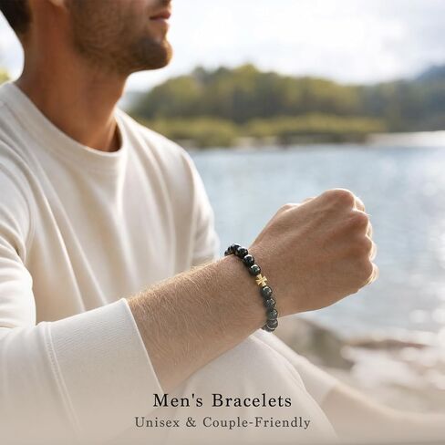 Handmade Yoga Stretch Bracelets For Women, Men's Black Obsidian Bracelets, Black Beaded Unisex Cross Bracelet for Meditation, Yoga, Spiritual Wellbeing & Positive Energy in Kuwait