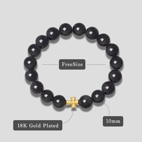 Handmade Yoga Stretch Bracelets For Women, Men's Black Obsidian Bracelets, Black Beaded Unisex Cross Bracelet for Meditation, Yoga, Spiritual Wellbeing & Positive Energy in Kuwait