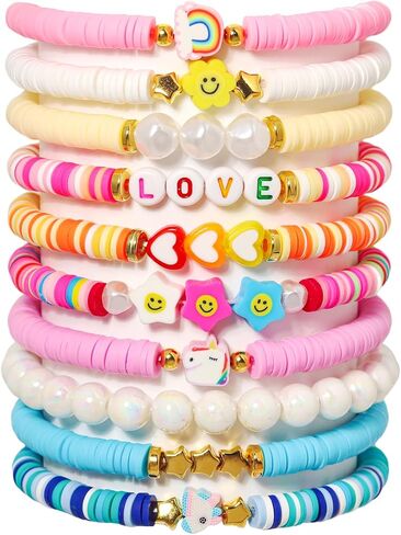 Friendship Bracelet Set for Women – 10 Pack Colorful Beaded Clay Bracelets, Preppy Beach Boho Style, Stackable Stretch Jewelry Gift in Saudi Arabia