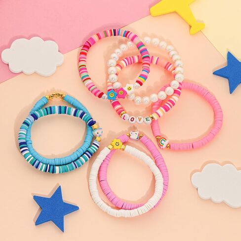 Friendship Bracelet Set for Women – 10 Pack Colorful Beaded Clay Bracelets, Preppy Beach Boho Style, Stackable Stretch Jewelry Gift in Saudi Arabia