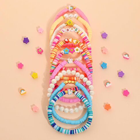 Friendship Bracelet Set for Women – 10 Pack Colorful Beaded Clay Bracelets, Preppy Beach Boho Style, Stackable Stretch Jewelry Gift in Saudi Arabia