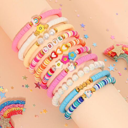 Friendship Bracelet Set for Women – 10 Pack Colorful Beaded Clay Bracelets, Preppy Beach Boho Style, Stackable Stretch Jewelry Gift in Saudi Arabia