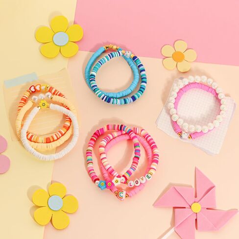 Friendship Bracelet Set for Women – 10 Pack Colorful Beaded Clay Bracelets, Preppy Beach Boho Style, Stackable Stretch Jewelry Gift in Saudi Arabia