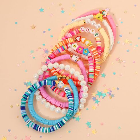 Friendship Bracelet Set for Women – 10 Pack Colorful Beaded Clay Bracelets, Preppy Beach Boho Style, Stackable Stretch Jewelry Gift in Saudi Arabia