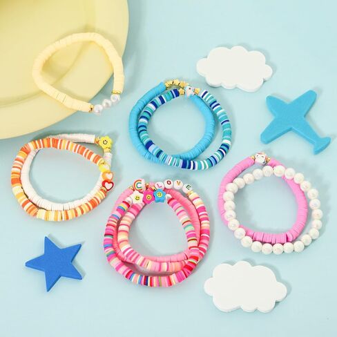 Friendship Bracelet Set for Women – 10 Pack Colorful Beaded Clay Bracelets, Preppy Beach Boho Style, Stackable Stretch Jewelry Gift in Saudi Arabia
