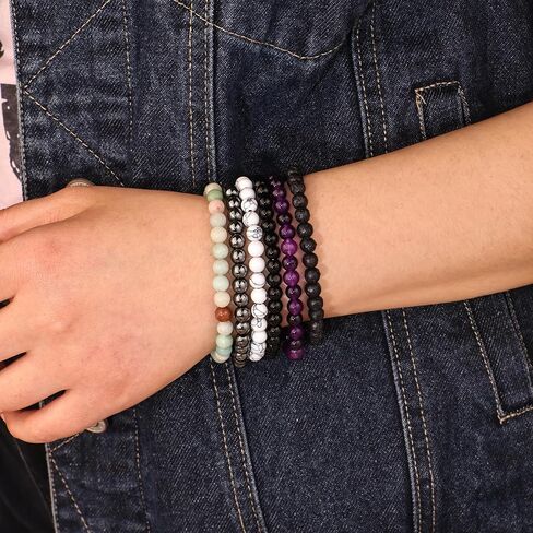 12Pcs Handmade 6mm Natural Stone Beaded Bracelets Set for Women Men, Elastic Stretch Crystal Quartz Glass Bead Bracelets with Inspirational Message Cards, Healing Chakra Bracelet Bulk for Birthday, Christmas, Friendship Gift in Kuwait