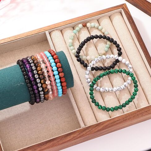 12Pcs Handmade 6mm Natural Stone Beaded Bracelets Set for Women Men, Elastic Stretch Crystal Quartz Glass Bead Bracelets with Inspirational Message Cards, Healing Chakra Bracelet Bulk for Birthday, Christmas, Friendship Gift in Kuwait