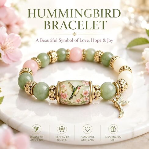 2026 Hummingbird Blessing Jewelry Beads Bracelet for Women Spring Garden Hummingbird Charm Thick Elastic Beaded Bracelets with Giftbox in Saudi Arabia