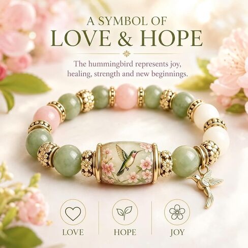 2026 Hummingbird Blessing Jewelry Beads Bracelet for Women Spring Garden Hummingbird Charm Thick Elastic Beaded Bracelets with Giftbox in Saudi Arabia