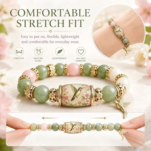 2026 Hummingbird Blessing Jewelry Beads Bracelet for Women Spring Garden Hummingbird Charm Thick Elastic Beaded Bracelets with Giftbox in Saudi Arabia