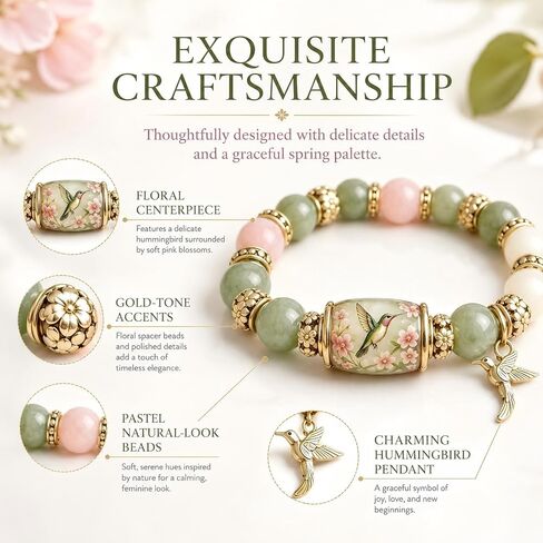 2026 Hummingbird Blessing Jewelry Beads Bracelet for Women Spring Garden Hummingbird Charm Thick Elastic Beaded Bracelets with Giftbox in Saudi Arabia