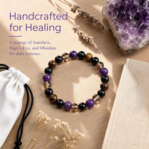 Tiger's Eye Beaded Bracelet, Mixed Healing Stone Stretch Bracelet 8mm Beads Protection Jewelry for Men Women, 7 Inch Elastic Wristband for Meditation Yoga in Kuwait