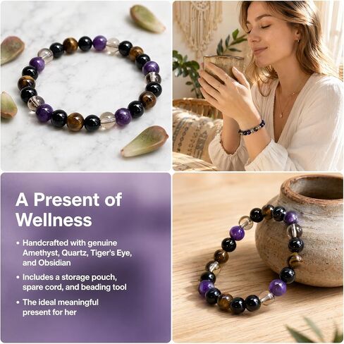 Tiger's Eye Beaded Bracelet, Mixed Healing Stone Stretch Bracelet 8mm Beads Protection Jewelry for Men Women, 7 Inch Elastic Wristband for Meditation Yoga in Kuwait